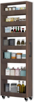 7-Tier Slim Storage Cart, Wooden Rolling Pantry Cabinet with Wheels, Narrow Shelf Organizer for Kitchen, Bakers Rack, Dining Room, Closet, Small Spaces Gray 73.2''H*7.8''W*19.6''D