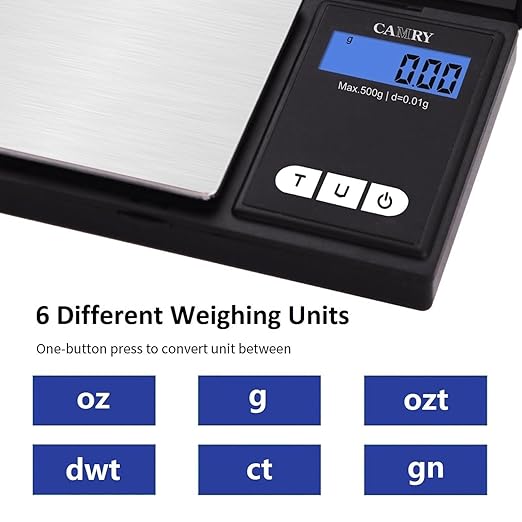 CAMRY Digital Pocket Gram Scale 500g/0.1g, Small Digital Scales Grams Ounces Grains, Herb Scale, Jewelry Scale, Portable Travel Food Scale, LCD Backlight Display with Tare Function