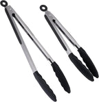 Silicone Kitchen Tongs for Cooking - 9+12 Inch Heat-Resistant Stainless Steel Cooking Tongs with Non-Slip Handle, Non-Scratch Tips for, BBQ, Salad & Air Fryer - 2-PieceRedSet