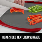 GORILLA GRIP BPA-Free Reversible Kitchen Cutting Board Set of 3, US Designed, Nonporous, Juice Grooves Catch Liquid, Slip Resistant Border, Dishwasher Safe, Durable Large Food Chopping Boards Red Gray