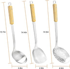 FJNATINH Wok Spatula and Ladle Skimmer Spoon - Stainless Steel Cooking Utensils Set of 3,Kitchen Wok Utensils Set