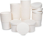[250 Sets White Paper Food Containers With Vented Lids, To Go Hot Soup Bowls, Disposable Ice Cream Cups (8oz)