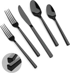 Cubic Black 20-Piece Silverware Set, 18/10 Forged Stainless Steel Flatware, Mirror Polished Modern Cutlery Set, Service for 4, Dishwasher Safe