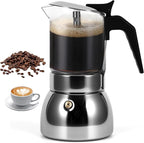 Stovetop Espresso Maker, 6Cup 300ML Stainless Steel Stovetop Italian Coffee Maker Transparent Glass Moka Pot, Coffee Maker Mocha Pot for Home Cafe Outdoor Office