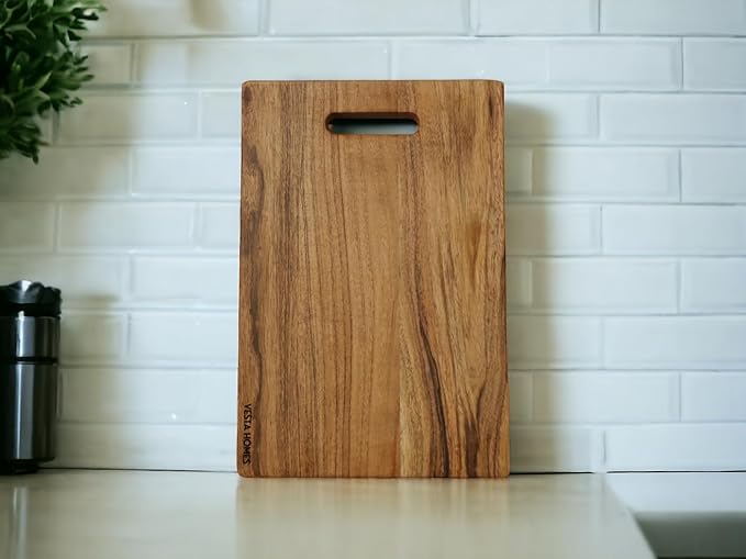 Vesta Homes Wooden Cutting Board for Kitchen/Chopping, Serving Board/Block for Vegetables, Fruits, Cheese and Charcuterie | Natural Acacia Wood | 15 * 10 * 1 Inches | Handcrafted in India