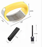 Angel's Peel Lounge Stainless Steel Garlic Press Rocker Set with Silicone Garlic Peeler & Cleaning Brush – Garlic Chopper, Mincer, Grater, Crusher – Easy for Crushed Cloves – Rust-Resistant, Yellow