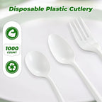 1000PCS Disposable Plastic Teaspoons Bulk Spoons White Silverware Reusable Heavy Duty Disposable Cutlery Plastic Utensils Flatware for Home Restaurant Party Picnic Camping Travel (Teaspoon-1000pcs)