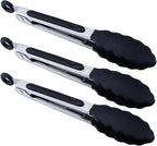 7 inch Cooking Tongs, MSY BIGSUNNY Set of 3 Mini Kitchen Tongs Silicone Serving Tongs With Silicone Tips for FoodGrill, Salad, BBQ (black)