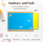 Personalized Easy-to-Clean Bamboo Wood Cutting Board with set of 6 Color-Coded Flexible Cutting Mats with Food Icons - Chopping Board Set