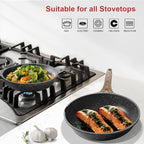Caannasweis Nonstick Granite Frying Pan Skillet, Non Stick Omelette Fry Pans, Omelet Egg Pan, Stone Cookware Chef's Pan, Induction Compatible, PFOA Free (Gray, 3 Pcs)