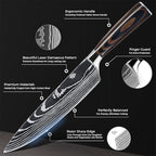 SENKEN 16-Piece Natural Acacia Wood Kitchen Knife Block Set - Japanese Chef's Knife Set with Laser Damascus Pattern, Includes Steak Knives, Kitchen Shears, Santoku, Cleaver & More (Wooden Handles)