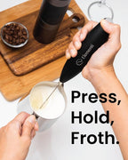 Elementi Milk Frother Wand & Drink Mixer with Stand - Turbo Milk & Coffee Frother Handheld - Hand Held Coffee Mixer Wand & Cold Foam Maker for Frothy Cappuccinos, Lattes & Drink Mixes at Home (Black)