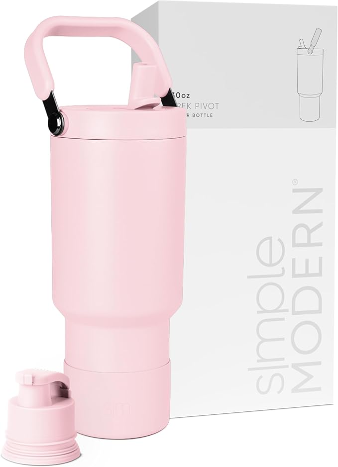 Simple Modern Trek Pivot | 30oz Flip Straw Tumbler with Handle | Water Bottle & Boot | Interchangeable Straw & Chug Lids | Insulated Stainless Steel Jug | Gym Sports Outdoors | Blush