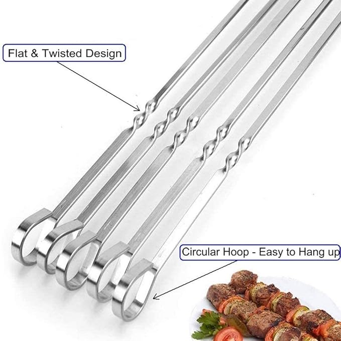 18PCS Kabob Skewers Flat Metal BBQ Barbecue Skewer 14" Long Stainless Steel Shish Kebob Sticks Wide Reusable Grilling Skewers Set for Meat Shrimp Chicken Vegetable, 18 Pack