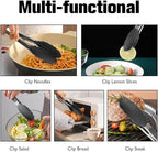 Kitchen Tongs 9'' and 12'' Tongs for Cooking 2 Pcs Black Silicone Tongs Stainless Steel Locking Food Tongs with Silicone Tips Heat Resistant Serving Tong for BBQ Food Grilling Salad Kitchen Utensils
