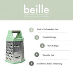 Beille 6 Side Stainless Steel Grater Top Handle Zester Slicer 7.75 Inch, Mint Green