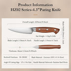 HEZHEN 4.3 inch Blade Paring Kitchen Knife,High-Carbon 1.4116 German Steel Cutlery, Ergonomic Red Wood Handle Petty Knives for Home Chefs, Ultimate Paring Knife for Utility Tasks
