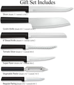 Rada Cutlery 7-Piece Starter Knife Gift Set (G257), Stainless Steel Hollow Ground Blades, Made in USA, Black Handles
