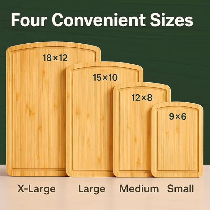 Wood Cutting Boards for Kitchen - Bamboo Cutting Board Gift Set with Deep Juice Groove & Side Handles - Chopping Board Butcher Block for Meat, Vegetables, Charcuterie, Cheese, Serving, or Meal Prep
