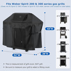 SunPatio BBQ Grill Cover 52 Inch, Outdoor Durable Waterproof Gas Barbecue Cover, Compatible for Weber Spirit 200 and 300 Series, Charbroil and Kenmore Grills, Compared to Weber 7106, 52" x 26" x 43"H
