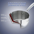 Tri-Ply Full Body Stainless Steel Sauce Pan with Steamer,1.5 Quart Small Multipurpose Pasta Pot with Strainer Glass Lid, Saucepan with Pour Spout for Cooking Stay-cool Handle.