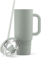 Ello Port 40oz Tumbler with Carry Loop & Integrated Handle, Vacuum Insulated Stainless Steel Reusable Water Bottle, Travel Mug with Leak Proof Lid & Straw, Perfect for Iced Coffee & Tea, Sage