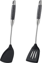 FJNATINH Silicone Spatulas and Turner Set - Stainless Steel Wok Tools, Wok Utensil, Heat Resistant Rubber Spatulas for Fish, Eggs, Pancakes, Wok,2 Pack