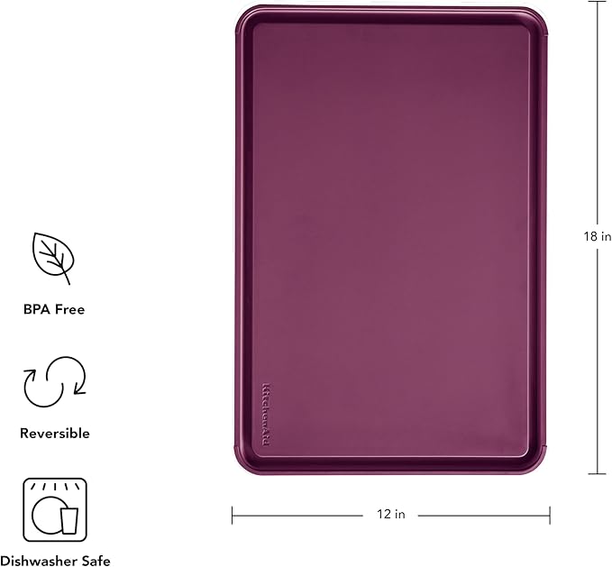 KitchenAid Classic Plastic Cutting Board with Perimeter Trench and Non Slip Edges, Dishwasher Safe, 12 x 18 inch, Beetroot