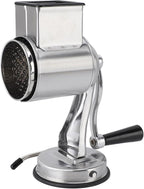Manual Cheese Grater Stainless Steel Kitchen Hand Crank Grinder with 5 Interchangeable Blades and Handle for Vegetable Nut Potato (Silver)
