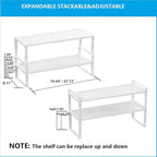 Expandable,Adjustable & Stackable Spice Rack, Cabinet Kitchen Countertop Shelf Organizer,Metal Pantry Storage Shelves - Space-Saving Storage Solution(2Packs/White/Medium)