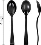 WDF 300 Pieces Black Plastic Mini Spoons-4 Inches Black Plastic Tasting Spoons for Desserts-Heavy Duty Plastic Spoons Perfect for Coffee/Cake/Desserts/Appetizers for New Year/Graduation/Wedding
