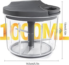 LHS Manual Food Processor Large Vegetable Chopper, 1000ML Pull String Chopper Garlic Mincer Onion Cutter for Veggies,Salad,Fruits, Nuts, BPA Free, GREY