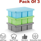 Nax Caki Ice Cube Trays 3 Pack, Large Size Silicone Ice Cube Molds for Whiskey Ice Cube Maker for Cocktail Old Fashioned Big Ice Cube Tray