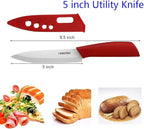 Ceramic Knife Set Knives Set for Kitchen Ceramic Kitchen Knives Colored w Sheath 6" Bread Knife 6" Chef Knife 5" Utility Knife 4" Fruit Knife 3" Paring Knife 1 Peeler Colorful Rust Free Proof