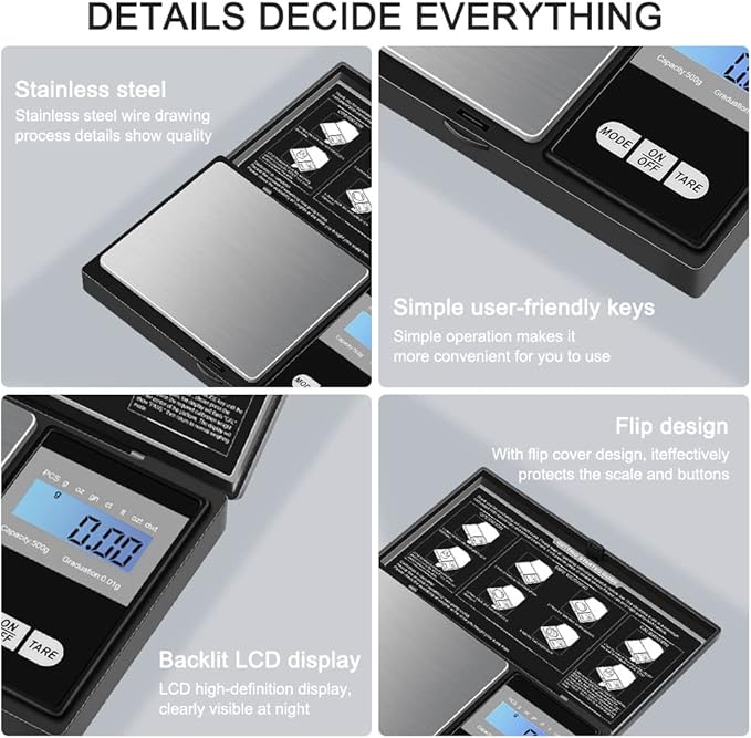 Diyife Pocket Balance 500g/0.01g [New Panel], Precision Mini Kitchen Balance, Portable Digital Balance with LCD Display and Tare Function, Multifunction Used for Jewelry, Coffee (Including Batteries)
