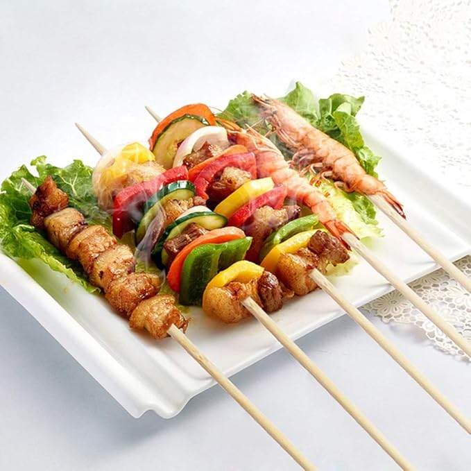 Fu Store Bamboo Skewers, 8 Inch Bamboo Sticks 100pcs BBQ Kabob Skewers, Grill, Appetizer, Fruit, Corn, Chocolate Fountain, Cocktail, Art, Craft, Set of 100 Pack