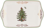 Spode Christmas Tree Gold Dessert Tray - 12" Fine Porcelain Festive Serving Platter with Red Ribbons, Holiday Collectible Dish for Entertaining & Desserts - Winter Holiday Serveware Gift