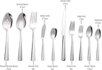 45-Piece Flatware Sets, Silverware Set for 8, Durable Stainless Steel Tableware in Ergonomic Design Size and Weight, Kitchen Utensils Set with Steak Knives, Rust-proof, Dishwasher Safe