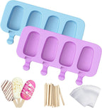 Ozera Popsicles Molds, 2 Pack Silicone Cake Pop Molds Reusable Popsicle Maker Ice Pop Cakesicle Molds with 50 Wooden Sticks & 50 Popsicle Bags for Homemade DIY Popsicles
