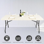 6 Pack Stretch Fabric Table Top Cap Cover, fits 6' Tables, Spandex Table Covers Washable Elastic Rectangle Tablecloth Protector for Indoor Outdoor Party Picnic Wedding, Ivory, 30" W x 72" L