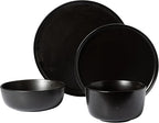 Gibson Elite James Street Stoneware Matte Reactive Double Bowl Dinnerware Set - Pepper Black, Service for 4 (16pcs)