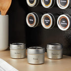 Talented Kitchen Magnetic Spice Jars - 3 oz, Stainless Steel, 24-Pack - Spice Tins with Sift & Pour Lids & Fridge Magnets for Kitchen Organization