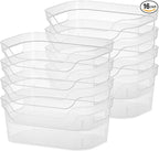 Sterilite 9.5 x 6.5 x 4 Inch Small Open Scoop Front Clear Storage Bin with Comfortable Carry Through Handles for Household Organization (16 Pack)
