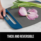 GORILLA GRIP BPA-Free Reversible Kitchen Cutting Board Set of 3, US Designed, Nonporous, Juice Grooves Catch Liquid, Slip Resistant Border, Dishwasher Safe, Durable Food Chopping Boards, Blue Gray