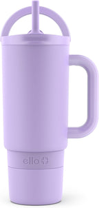 Ello Port 30oz Tumbler with Carry Loop & Integrated Handle | Vacuum Insulated Stainless Steel Reusable Water Bottle Travel Mug | Leak Proof Lid | Flexible Straw | BPA-Free | Dishwasher Safe | Lilac