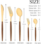 20 Piece (4 Set) Wood Handle Silverware Set, Retro 18/0 Stainless Steel Cutlery Set, Kitchen Utensils Include Knife Fork Spoon, Mirror Polish, Gold