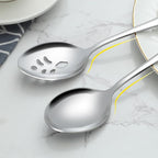 BEWOS 12-Piece Serving Spoons Set, 6 Serving Spoon and 6 Slotted Spoons, 9.1-Inch Utensils Set for Parties, Stainless Steel, Dishwasher Safe, Large Spoon For Buffet