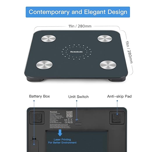 Homebuds Digital Bathroom Scale for Body Weight and Fat, Weighing Professional Since 2001, Body Composition Monitor for BMI Fat Water Muscle with App, 400lb, Blue