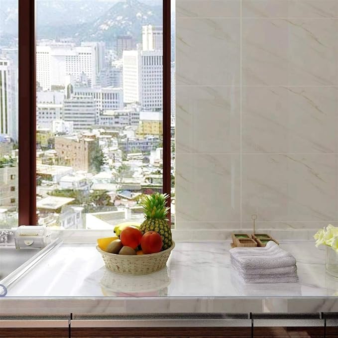 NECAUX Custom 24 x 51 Inch Clear Table Cover Protector, 1.5mm Thick Plastic Water Resistent Heavy Duty Desk Pad Mat Non-Slip Tablecloth Protector for Coffee Table, Sofa Table, Media Stand, Countertop
