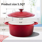 Enameled Cast Iron Dutch Oven Pot with Lid Heavy-Duty Cookware for Bread Baking, Braising, Stews, Roasting,5.5QT，red